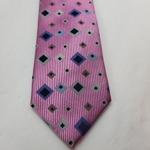 Haines & Bonner Necktie Mens Standard Pink Geometric Print Silk Handmade Pointed